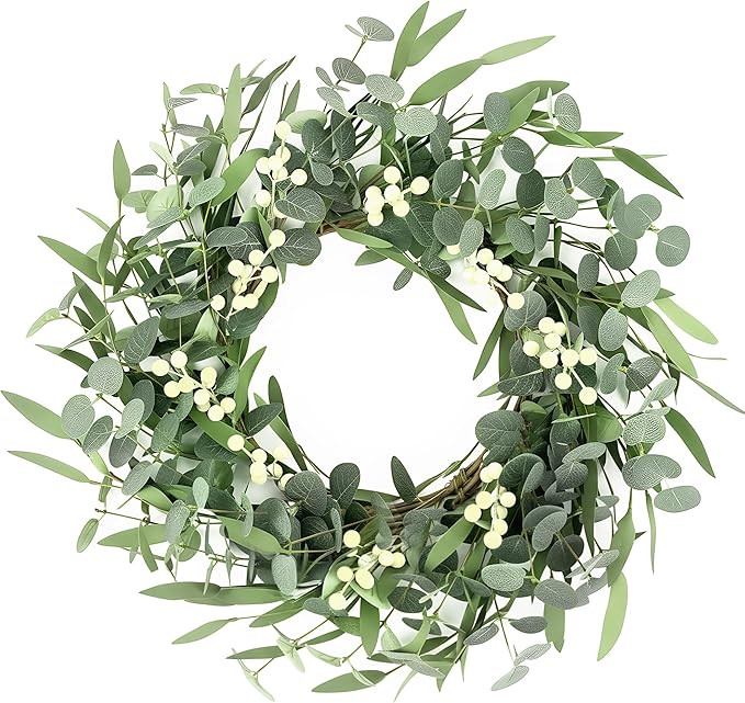 Pinkpum 20'' Eucalyptus Wreath for Front Door Porch Window Green Decor for Home Farmhouse Wall Sp... | Amazon (US)