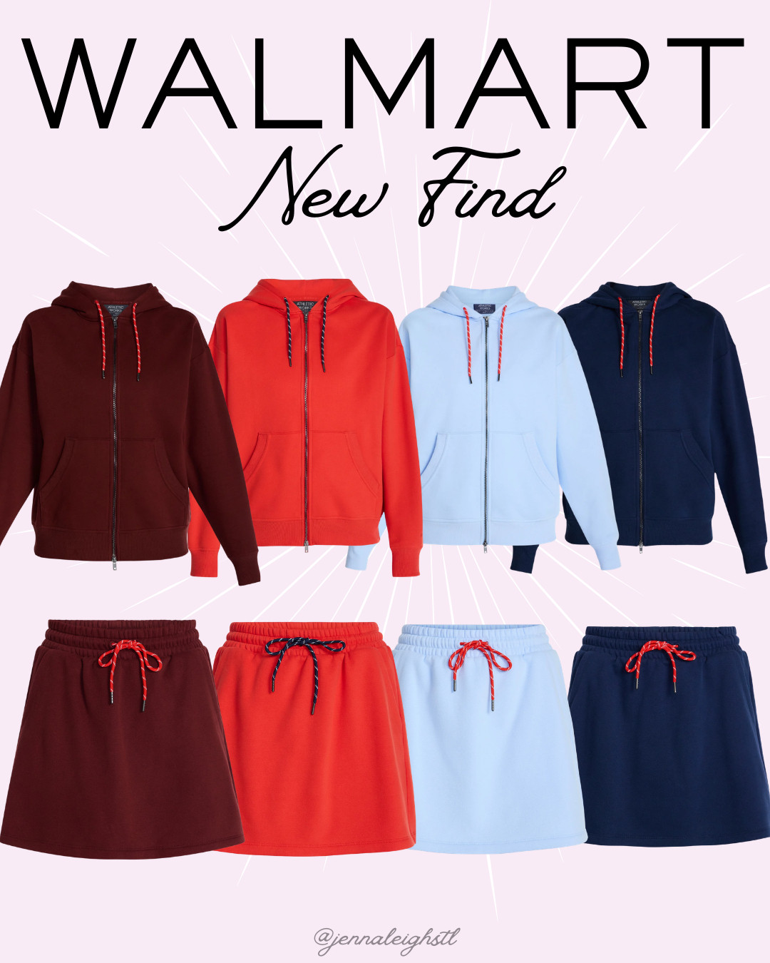 Walmart find. The Athletic Works fleece skort and full zip hoodie come in the best colors and the tie detail is such a cute touch. 

 #LTKootd #LTKActive #LTKMidsize