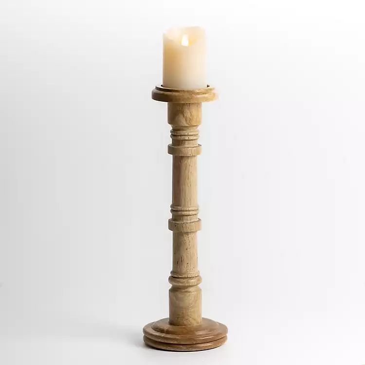 New! Mango Wood Notched Pillar Candle Holder, 18 in. | Kirkland's Home