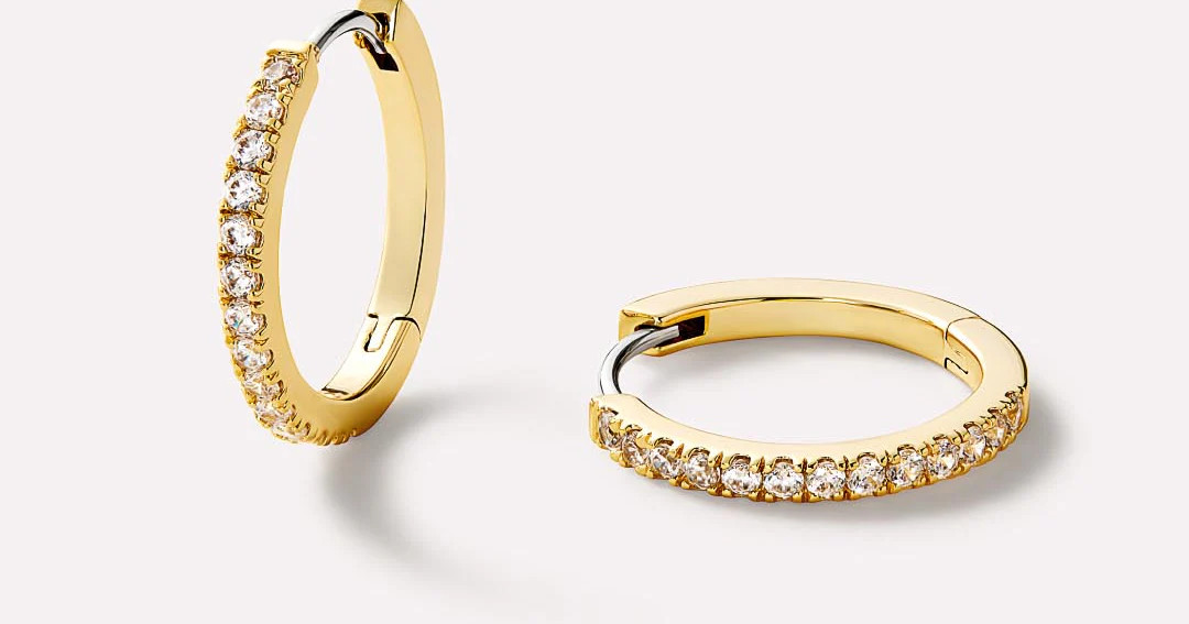 Gold Huggie Hoop Earrings - Pave Huggie Hoops Medium | Ana Luisa