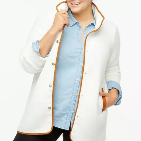 New Womens JCREW ivory piped Sherpa Jacket NWOT | Poshmark