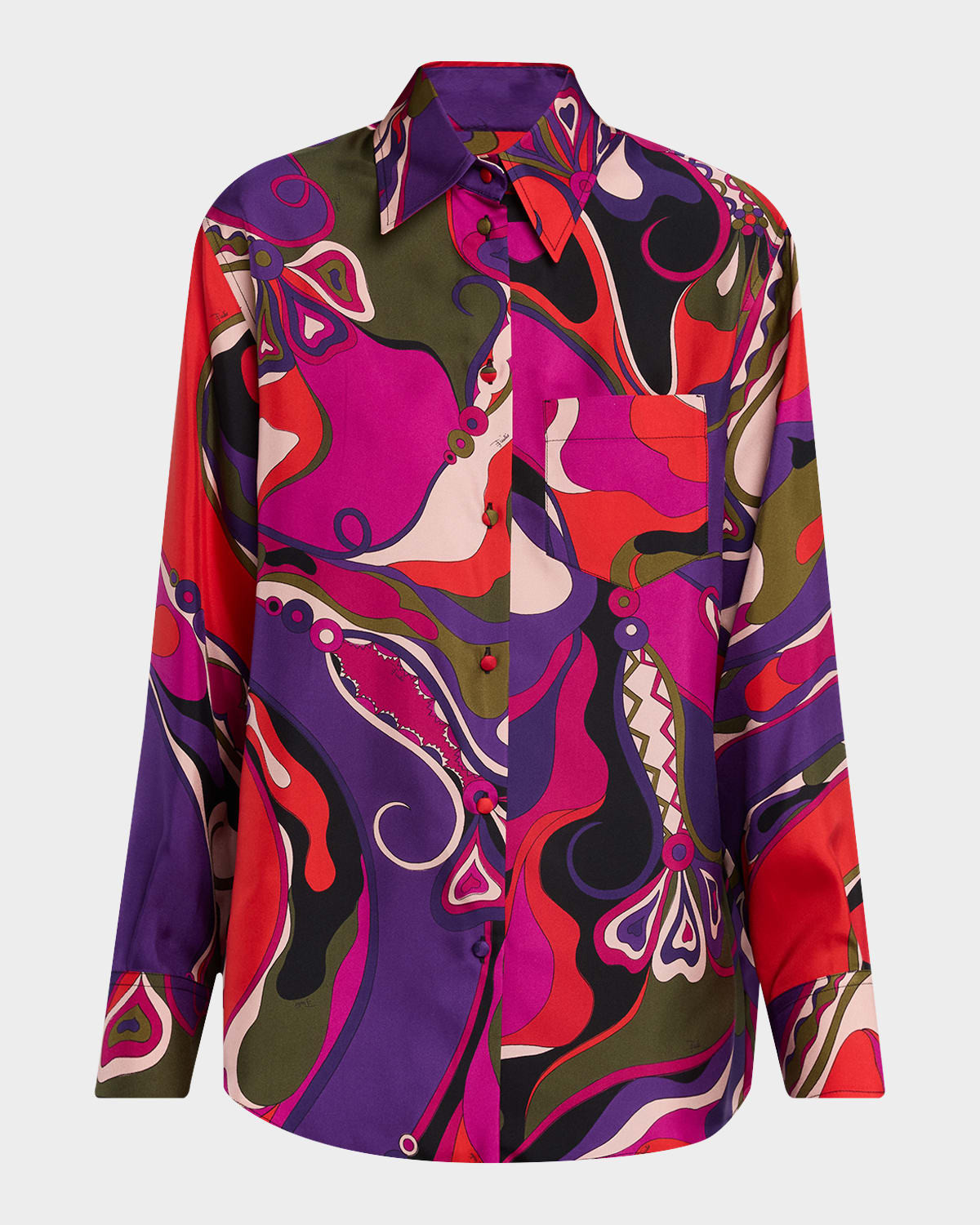 Orchidee-Print Silk Button-Down Shirt | Neiman Marcus