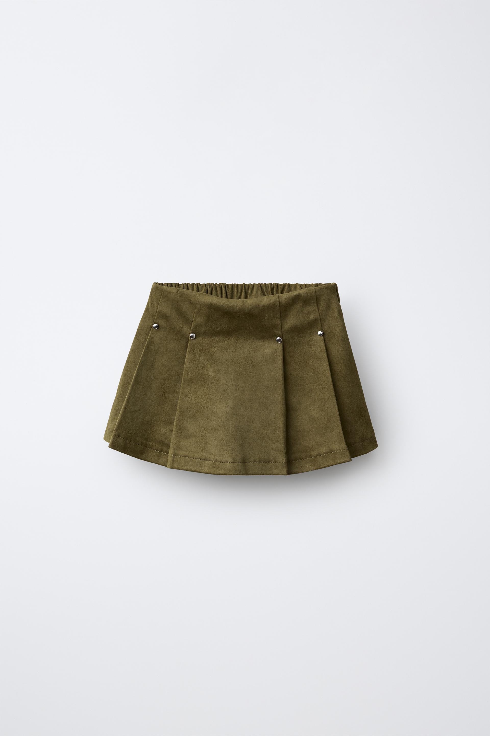 Zara - Studded Faux Suede Bermuda Skirt - Khaki - 4 Years (40,9 Inches) - Kids | Zara US