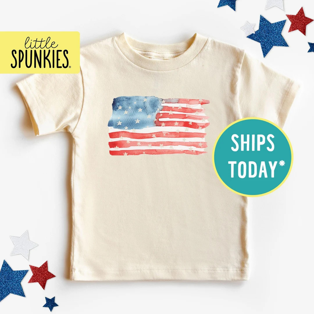 Watercolor American Flag T-shirt, Natural Toddler Shirt, Cute 4th of July Graphic Tee for Kids - ... | Etsy (US)
