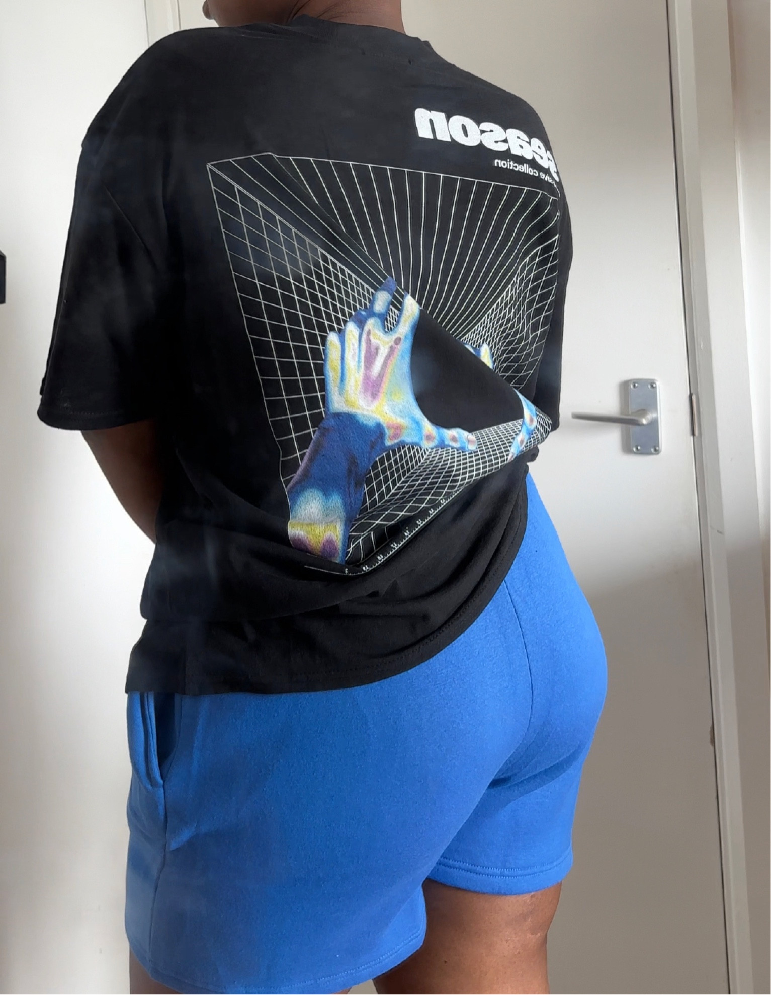 Casual Blue Summer Outfit, Summer Airport Outfit | Print Black Tshirt and Blue Shorts

#LTKtravel #LTKstyletip #LTKSeasonal