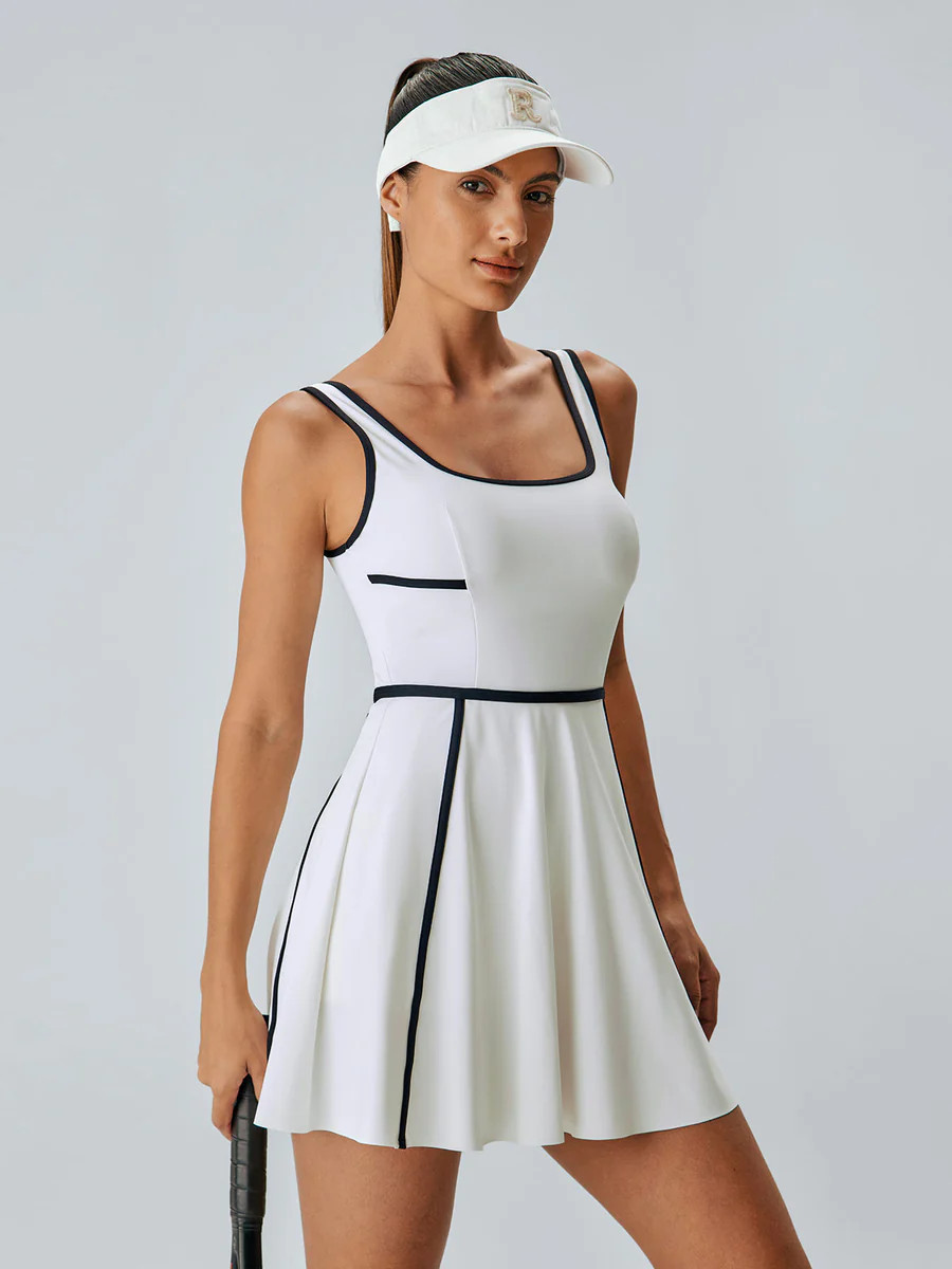 White Contrast Trim Tennis Dress & Reviews - White - Sustainable Yoga Dresses&Yoga Jumpsuit | BER... | BERLOOK