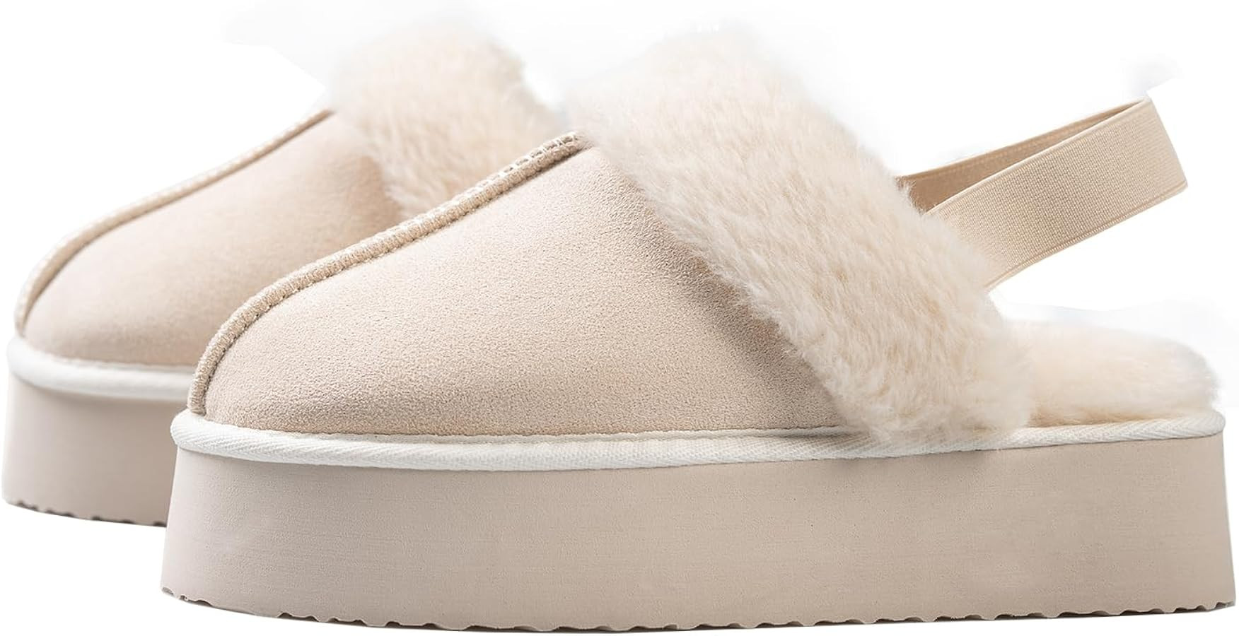 Women's Platform Slippers, Suede Fuzzy Slippers with Strap | Amazon (US)