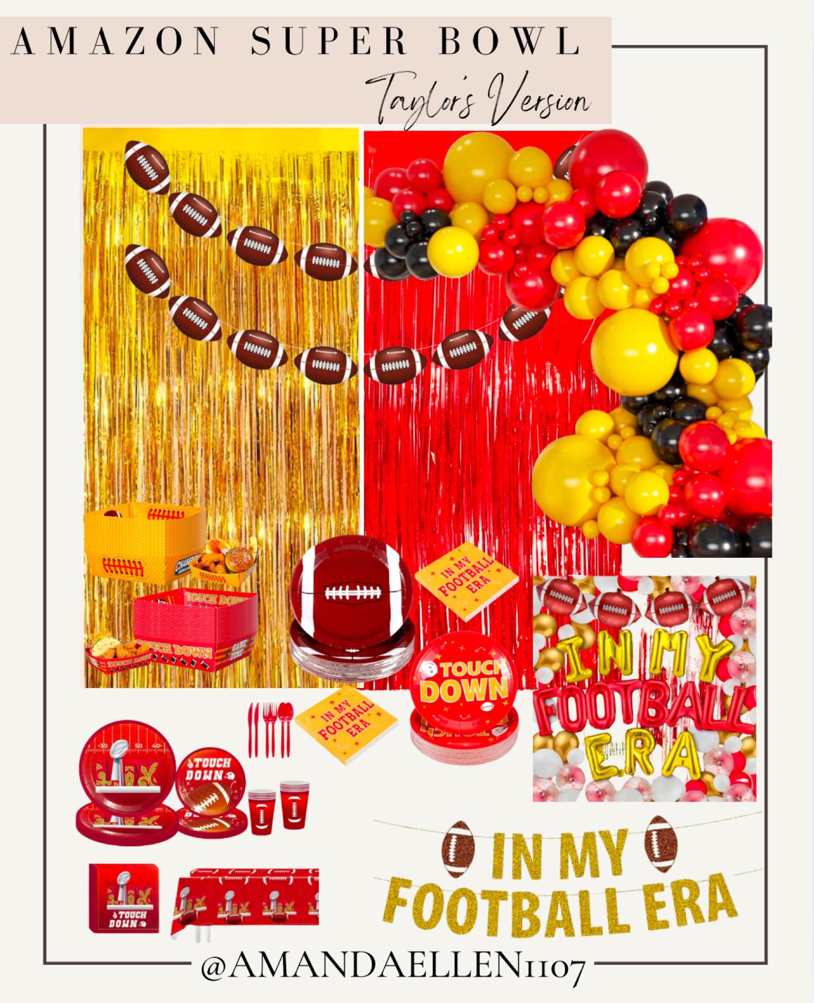Are you ready for the ultimate Taylor Swift-themed Super Bowl party? We’re in our football era, and I’ve rounded up the best Amazon finds to make your game day celebration Swiftie-approved! From decor to snacks and everything in between, all of these picks are Amazon Prime, so they’ll arrive just in time for the big game. Check out the links and get ready to make the whole place shimmer! ✨🏈 #FootballEra #SuperBowlSwiftie

#LTKFindsUnder50 #LTKParties #LTKHome