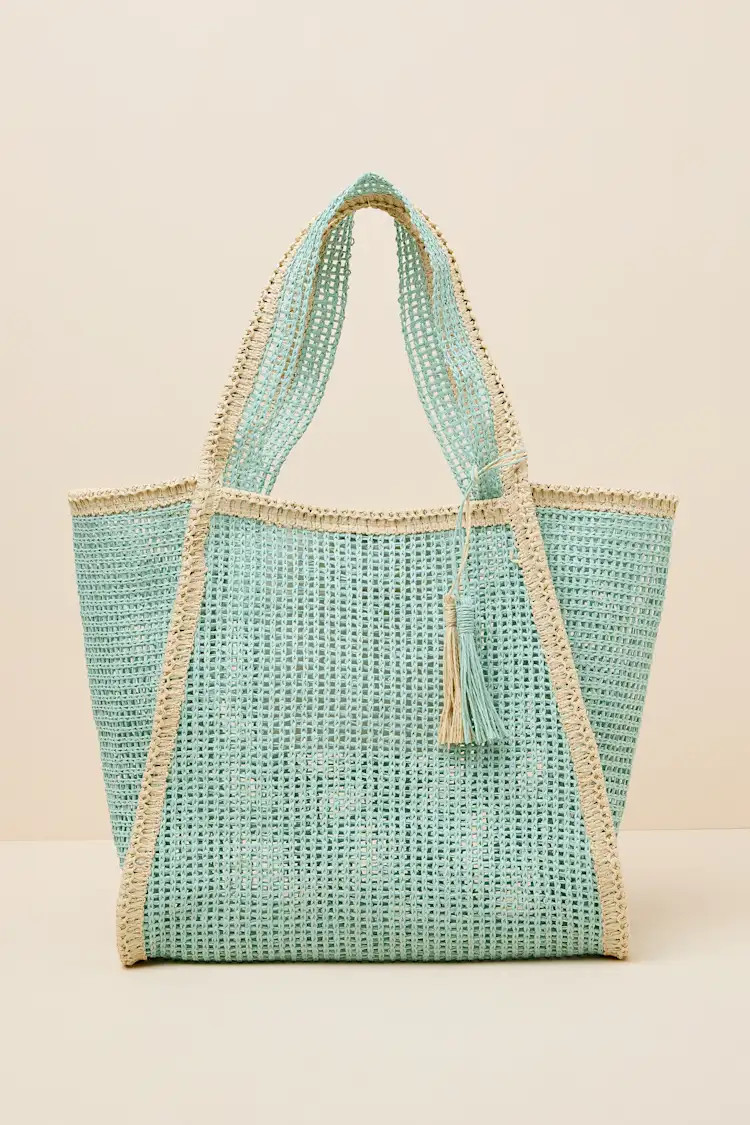 Shoreline Aqua Raffia Tote Bag | Lulus