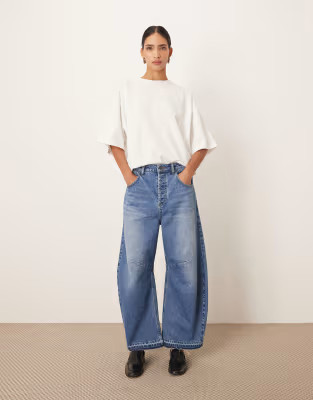 ARRANGE Sydney released hem cropped jean in mid wash blue | ASOS (Global)