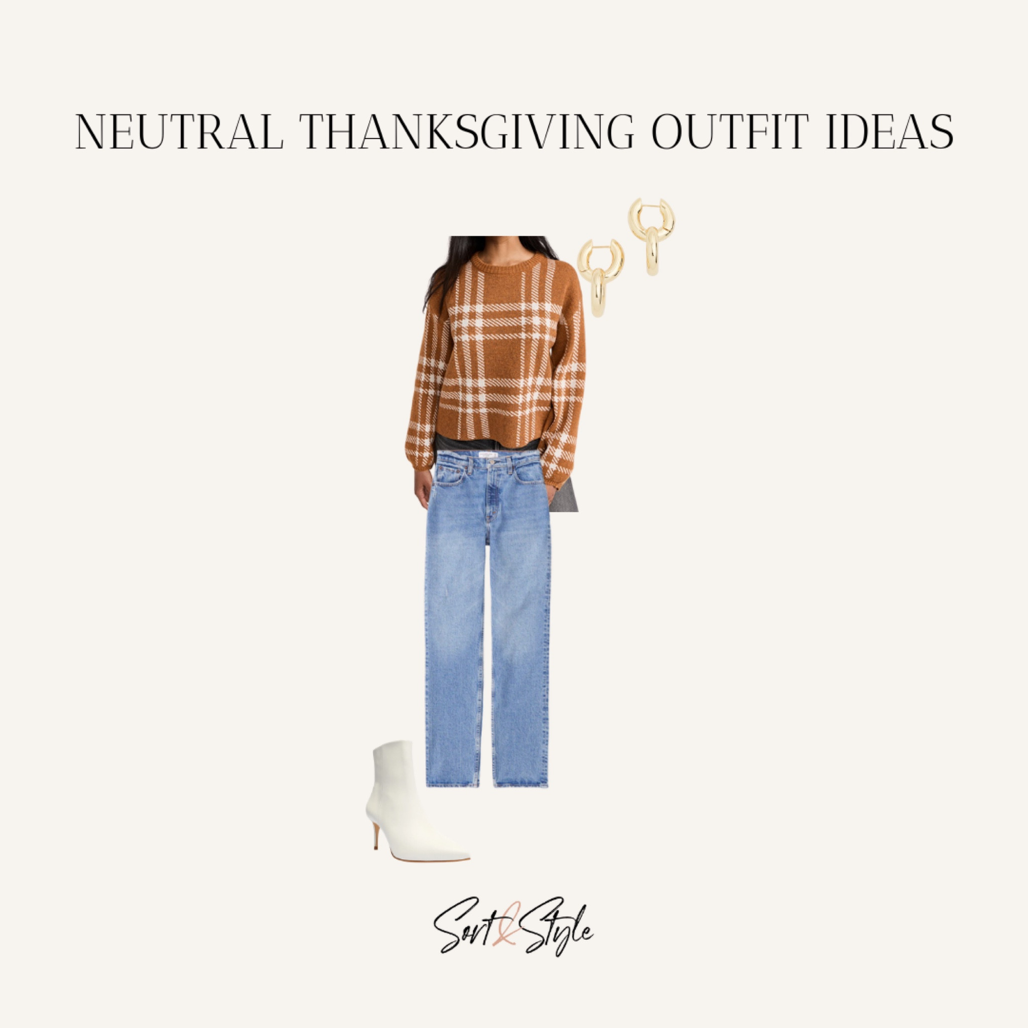 Neutral Thanksgiving Outfit Ideas - plaid sweater + denim + cream bootie

#LTKstyletip #LTKSeasonal #LTKunder100
