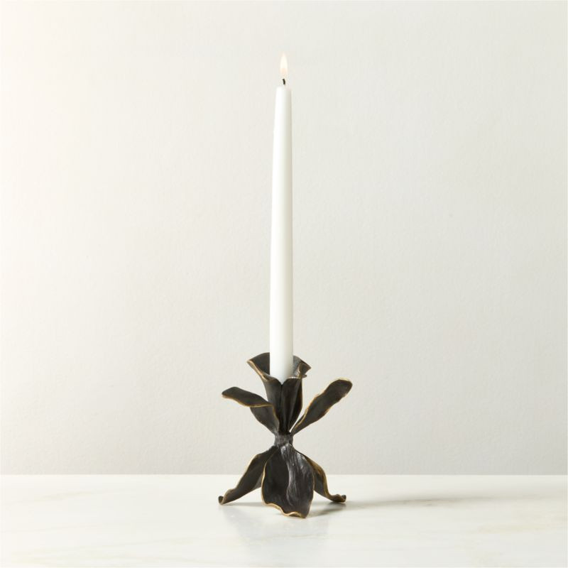 Iris Blackened Brass Taper Candle Holder Small | CB2