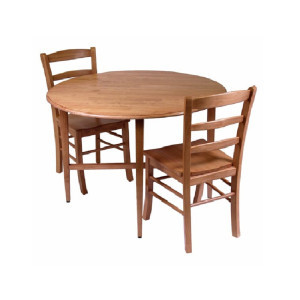 Set of 3 Light Oak Beige Round Wooden Drop Leaf Dining Table and Chairs, 42 | Christmas Central