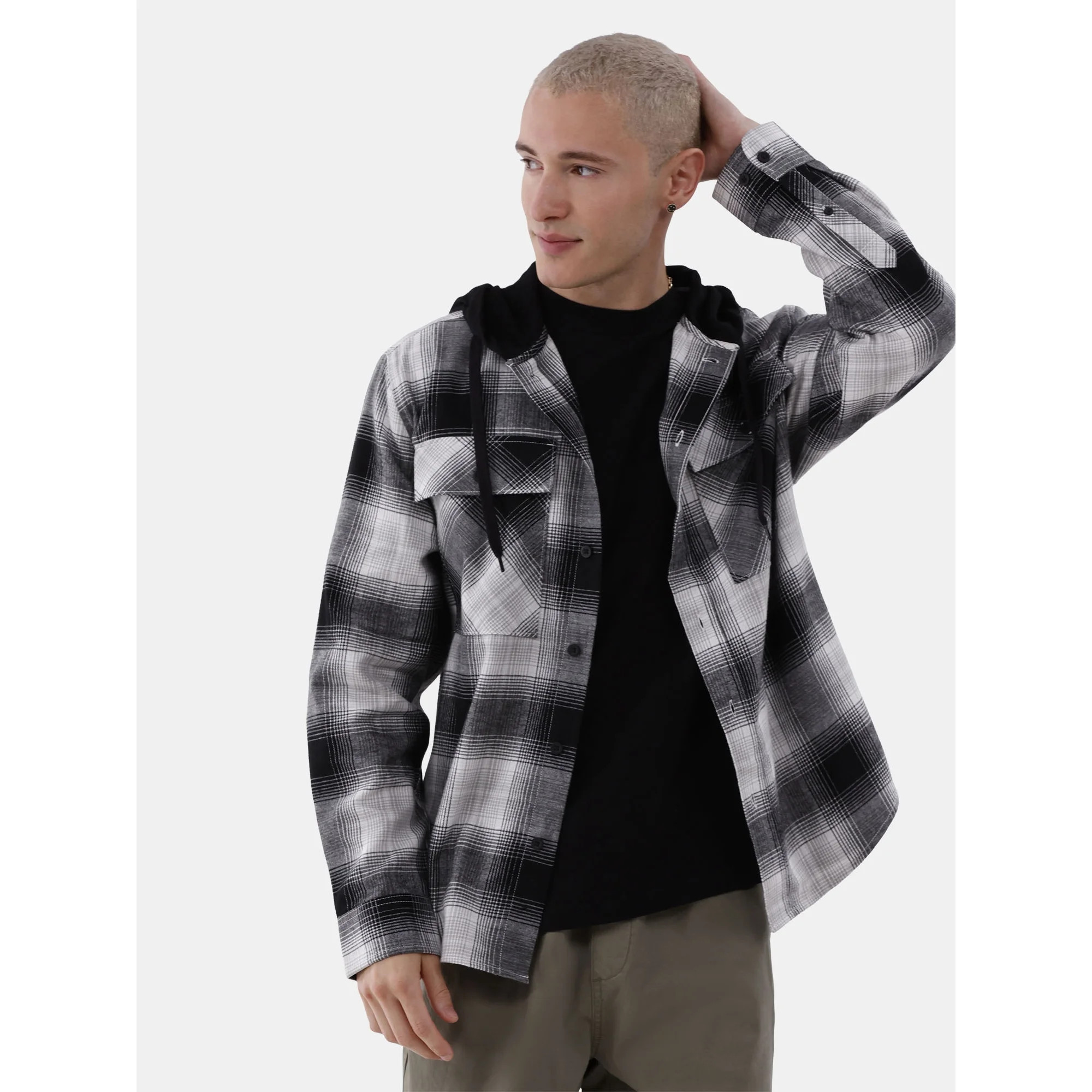 No Boundaries Men's & Big Men's Hooded Long Sleeve Flannel Shirt, Sizes XS-5XL - Walmart.com | Walmart (US)