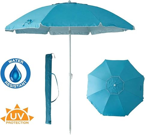 C-Hopetree 7 ft Aluminum Beach Umbrella UPF 50+ with Sand Anchor and Tilt - Sky Blue | Amazon (US)