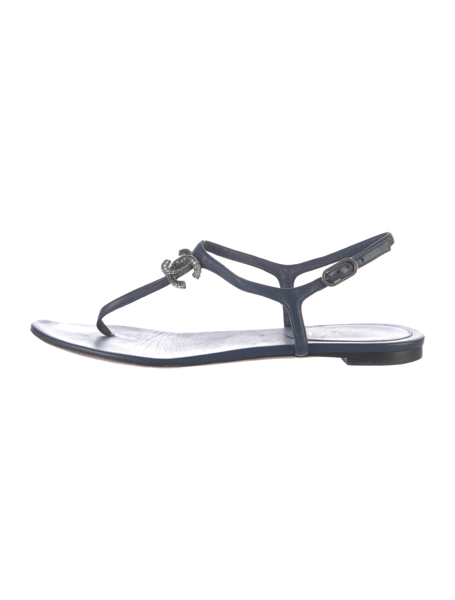 Chanel Interlocking CC Logo Leather T-Strap Sandals - Blue Sandals, Shoes - CHA1424021 | The Real... | The RealReal