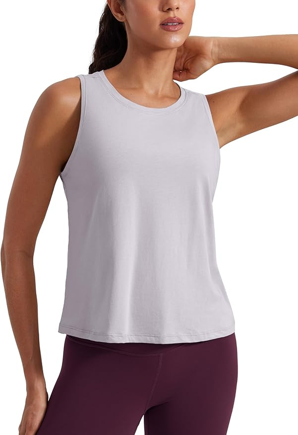 CRZ YOGA Pima Cotton High Neck Cropped Tank Tops for Women Crop Athletic Gym Workout Sleeveless S... | Amazon (US)