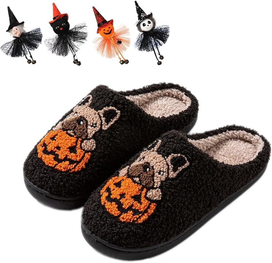 Halloween Ghost Pumpkin Slippers for Womens & Mens - Cozy Spooky Skeleton Plush Slippers - Perfec... | Amazon (US)