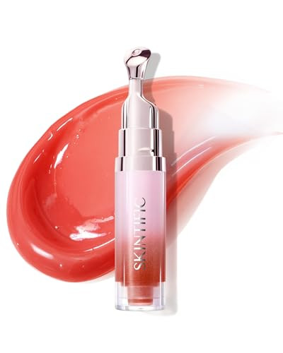 SKINTIFIC Peptide Brightening Lip Serum, Hydrating & Plumping Tinted Lip Gloss, Moisturizing Lip Balm with Polypeptides & Squalane for Glossy Sheer, Smooth Lips(16U Guava Flush) | Amazon (US)