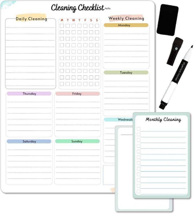 Cleaning Checklist Dry Erase Magnetic Whiteboard for Refrigerator | Daily, Weekly and Monthly Cle... | Amazon (US)