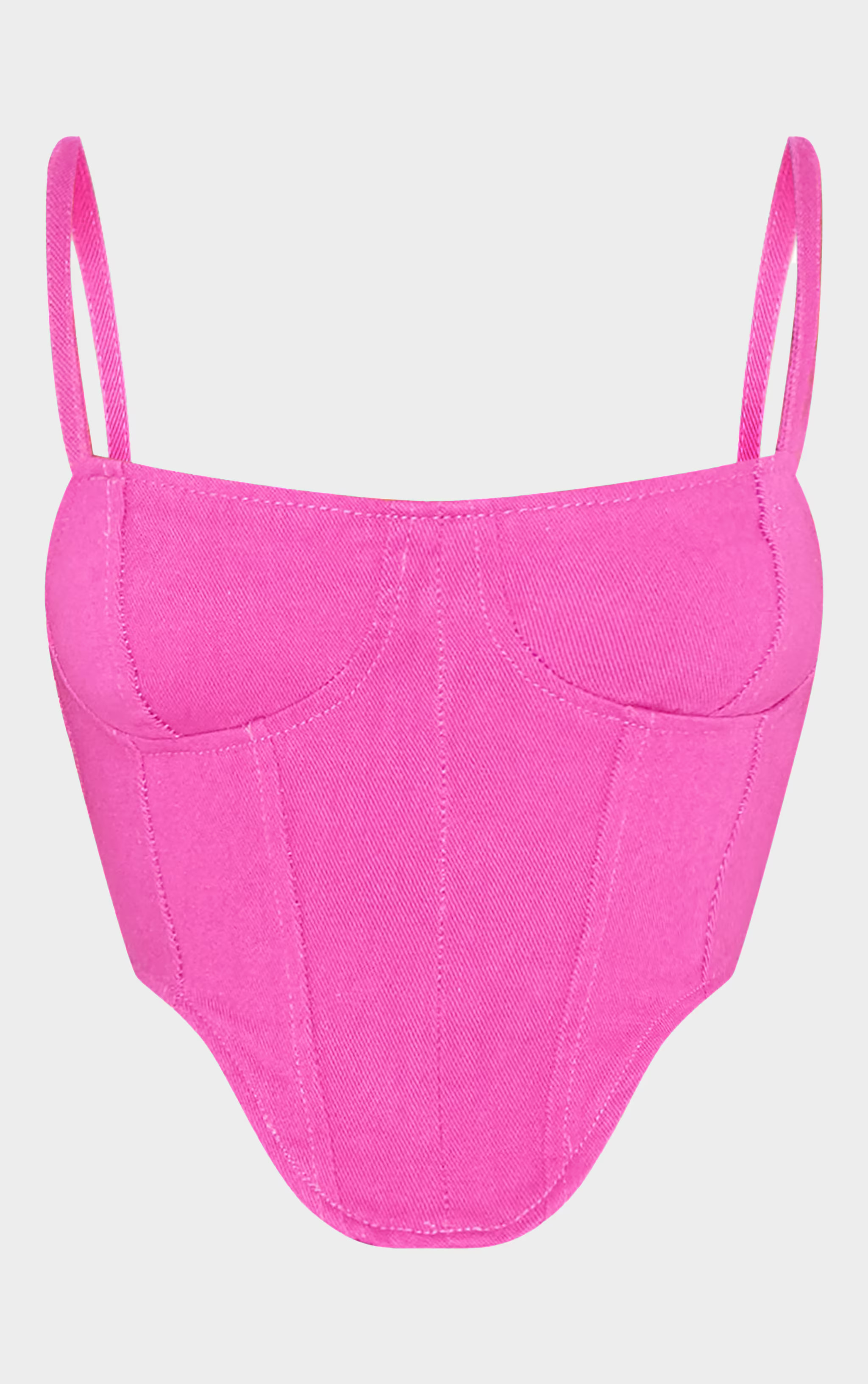 Pink Dipped Hem Denim Corset | PrettyLittleThing US