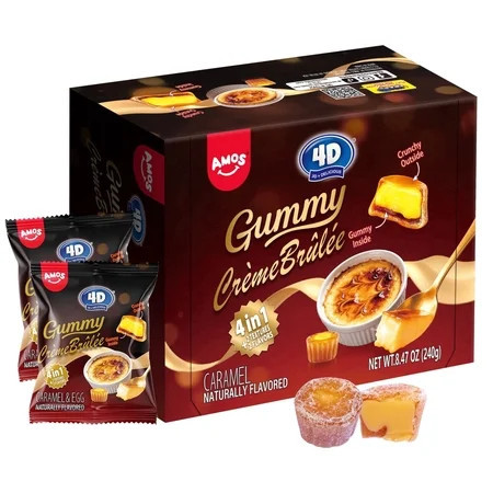 Amos 4D Gummy Candy Caramel Candy, Crunchy Outside & Gummy Inside, Crème Brûlée Natural Flavor (1 Pack) | Walmart (US)