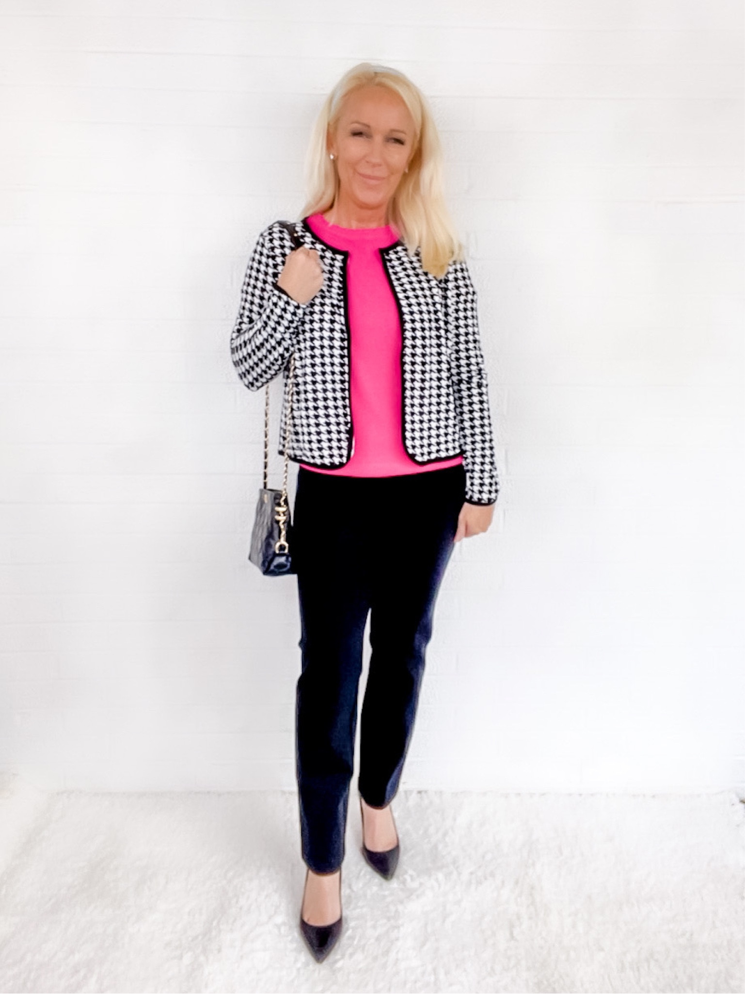 Pink on Wednesdays! 💕
- Houndstooth lightweight blazer
- Pink short sleeve sweater
- black slimming pants
- houndstooth purse

#LTKitbag #LTKworkwear #LTKunder50