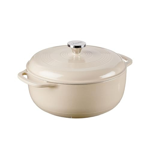 Lodge Essential Enamel Cast Iron Dutch Oven - Perfect for Bread Baking, Braising, Marinating & Slow Cooking - Features Moisture-Sealing Lid & Dual Handles - Kitchen Essentials - 6 Quarts - Sandalwood | Amazon (US)