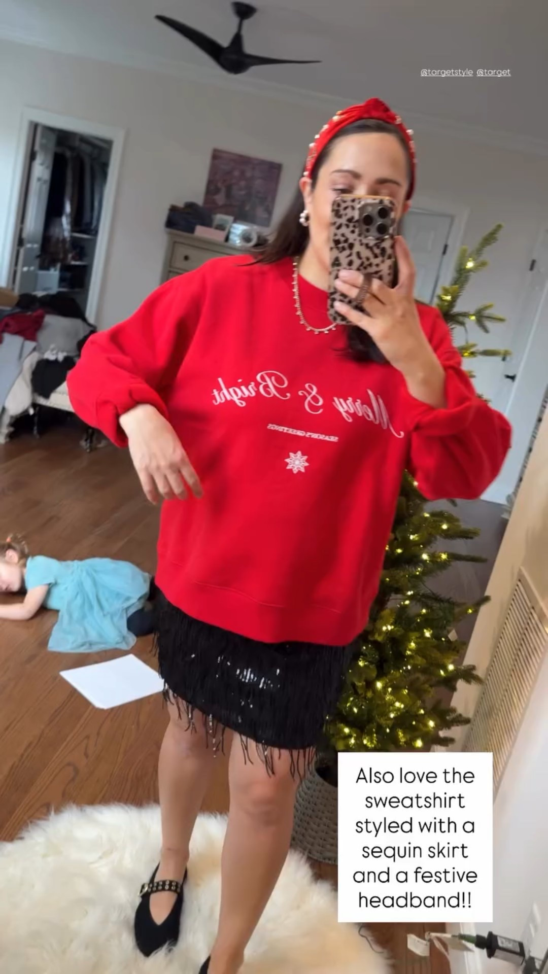 Also love the sweatshirt styled with a sequin skirt and a festive headband!! @targetstyle  @target