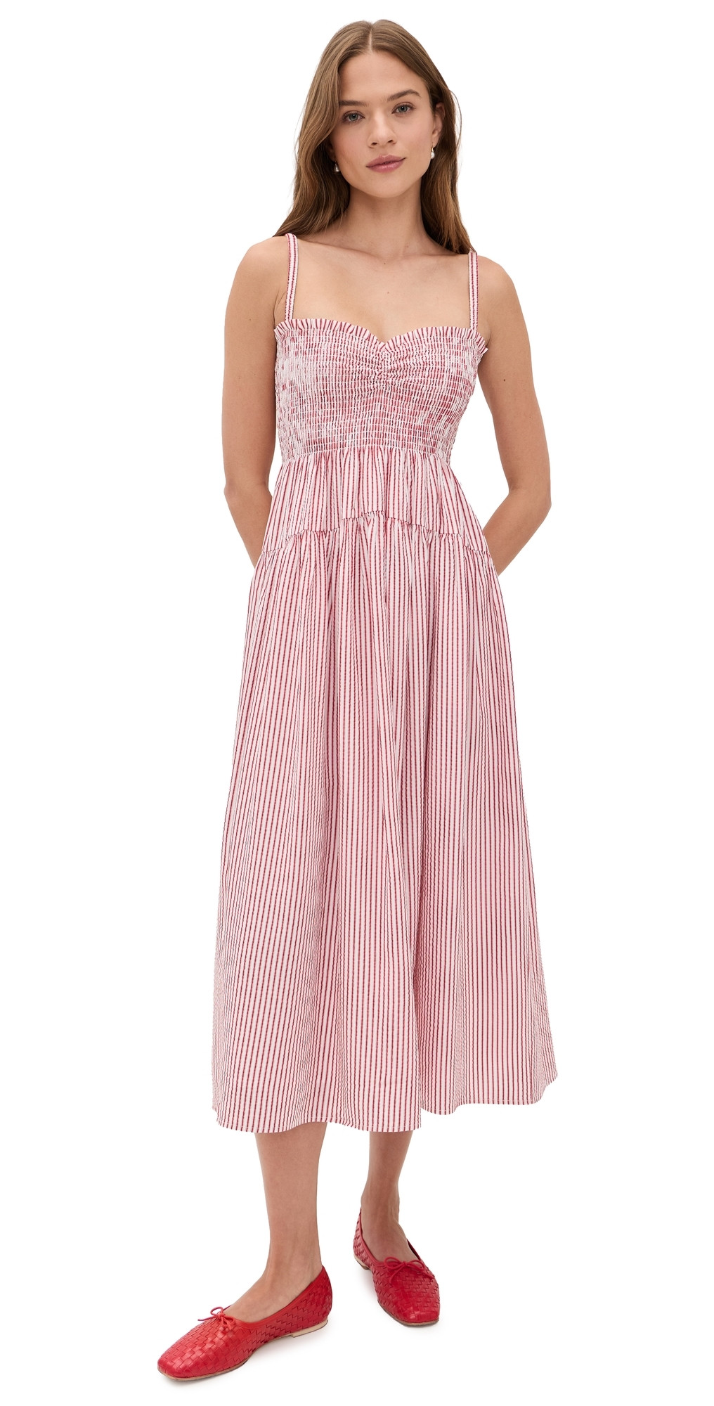 Hill House Home The Rebecca Nap Dress Ticking Stripe Red XS | Shopbop