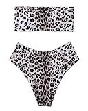 OMKAGI Women Bandeau Swimsuit Cheeky Leopard Printed High Cut Thong Bikini Set(XL,17-White Cheetah) | Amazon (US)