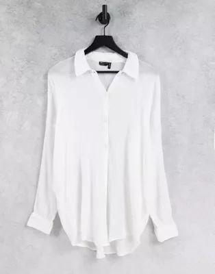 ASOS DESIGN crinkle beach shirt in white | ASOS (Global)