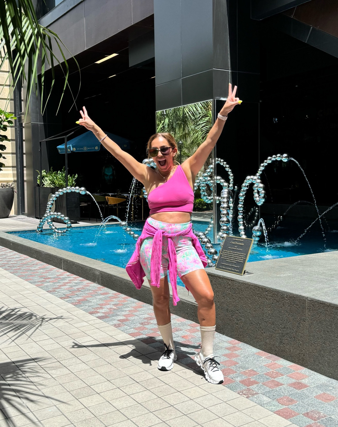 Get out there and shine! Loving my Lulu sports bra coupled with my Lilly Pulitzer bike shorts  and hot pink active jacket and of course my On Clouds for maximum style and comfort! 

#LTKOver40 #LTKActive #LTKFindsUnder100