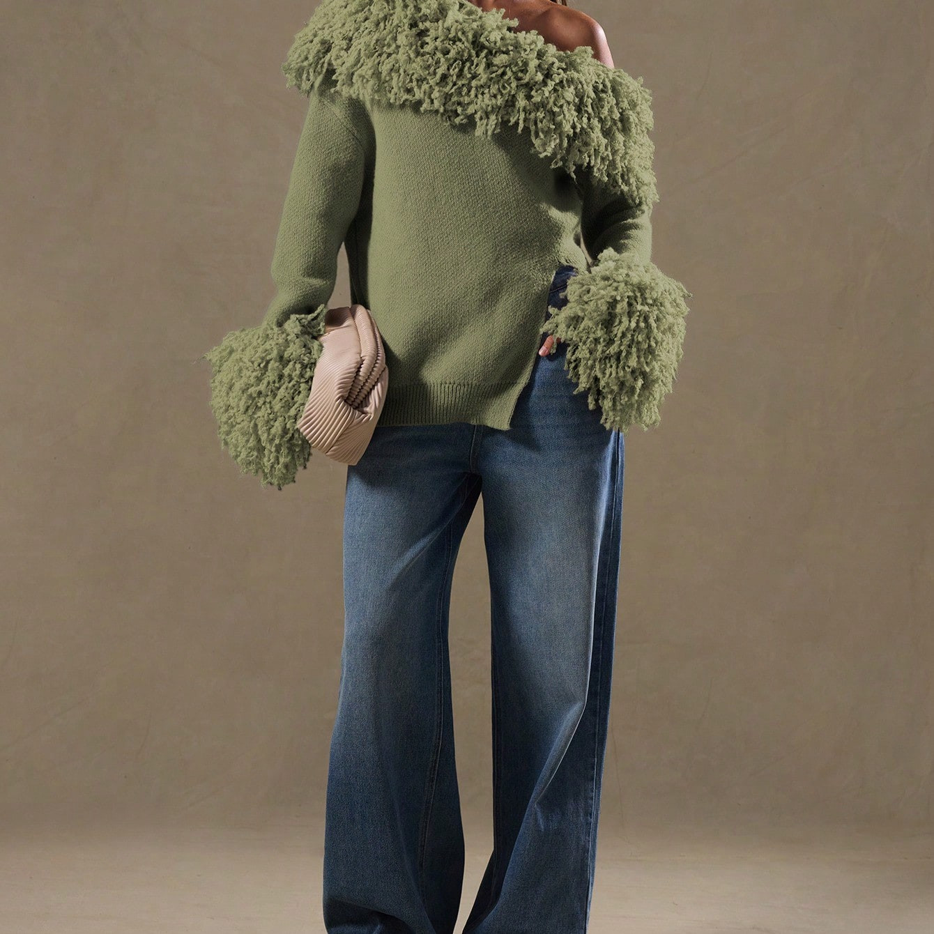 MUSERA Textured Shaggy Knit Off The Shoulder Jumper Festival Asymmetrical Shoulder Tops Winter Everyday Work Office Chic Spring Sweater Vacation | SHEIN
