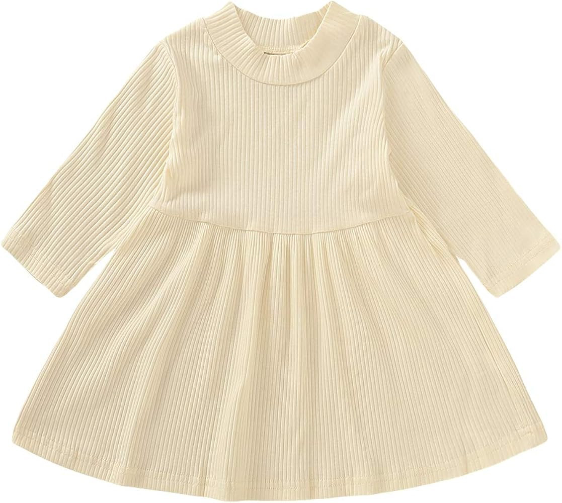Viworld Toddler Kids Baby Girl Solid Dress Ruffle Long Sleeve Tops Cotton | Amazon (US)