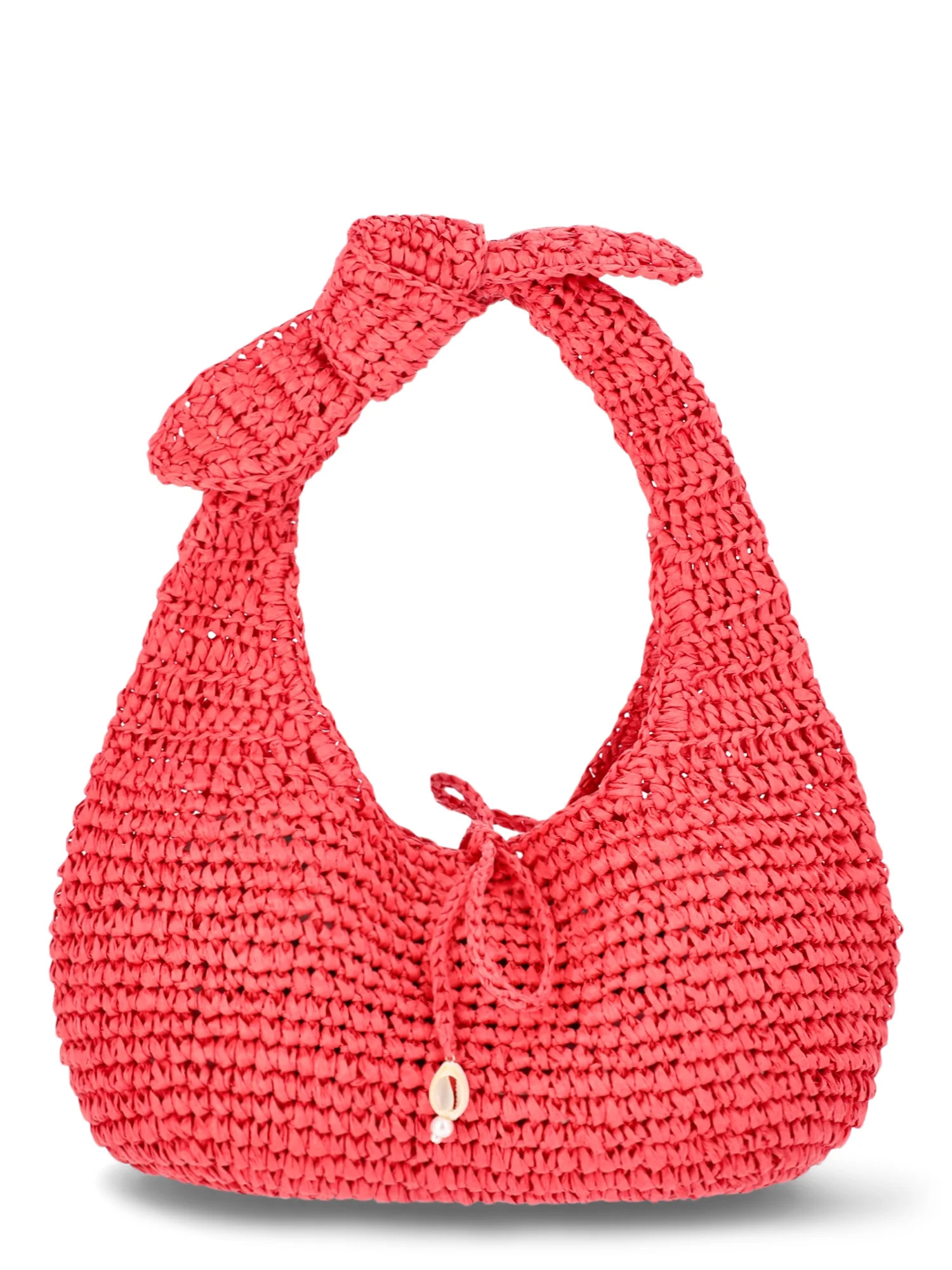 Time and Tru Women's Knot Top Straw Crescent Bag, Sunset Pink | Walmart (US)