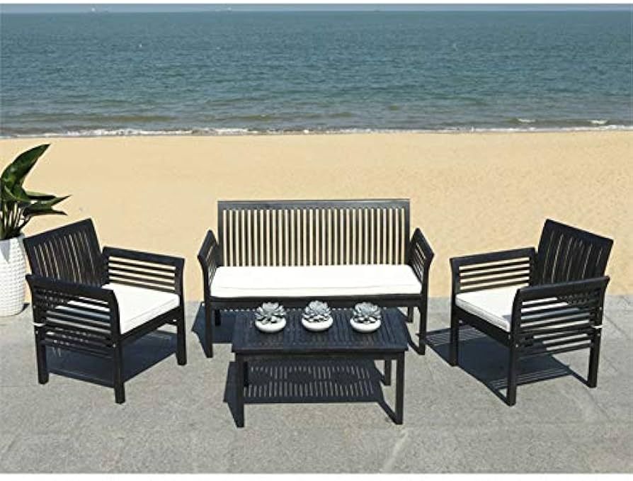 SAFAVIEH Outdoor Collection Carson Black/ White Cushions 4-Piece Conversation Patio Set | Amazon (US)