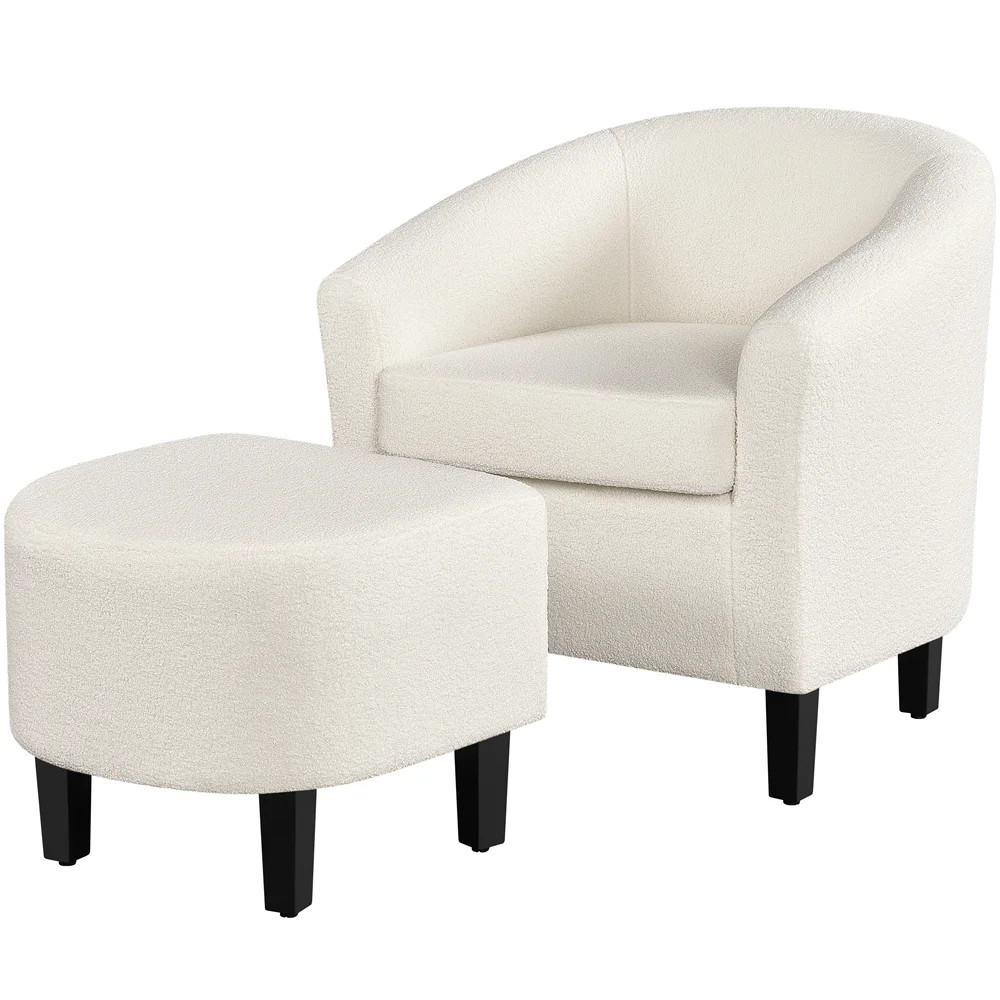 SMILE MART Contemporary Boucle Accent Arm Chair and Ottoman forLiving Room Guestroom, Ivory | Walmart (US)