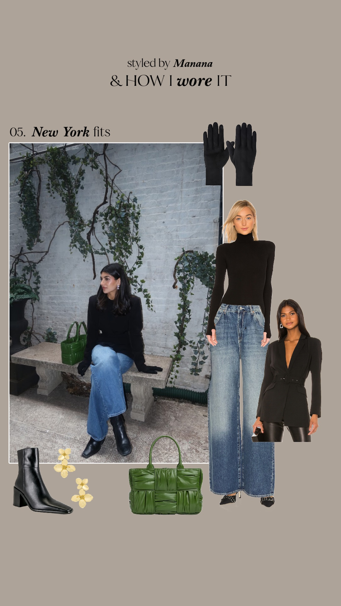 * linked similar items of once that are sold out * 

Turtle neck - OS
Blazer - size down (linked same, diff color, and similar style)
Denims - true to size 
Boots - true to size 
Earrings - similar (original is Erkoos)