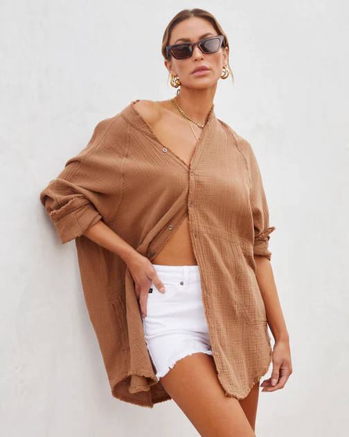 Kennedy Cotton Pocketed Button Down Tunic - Camel - FINAL SALE | VICI