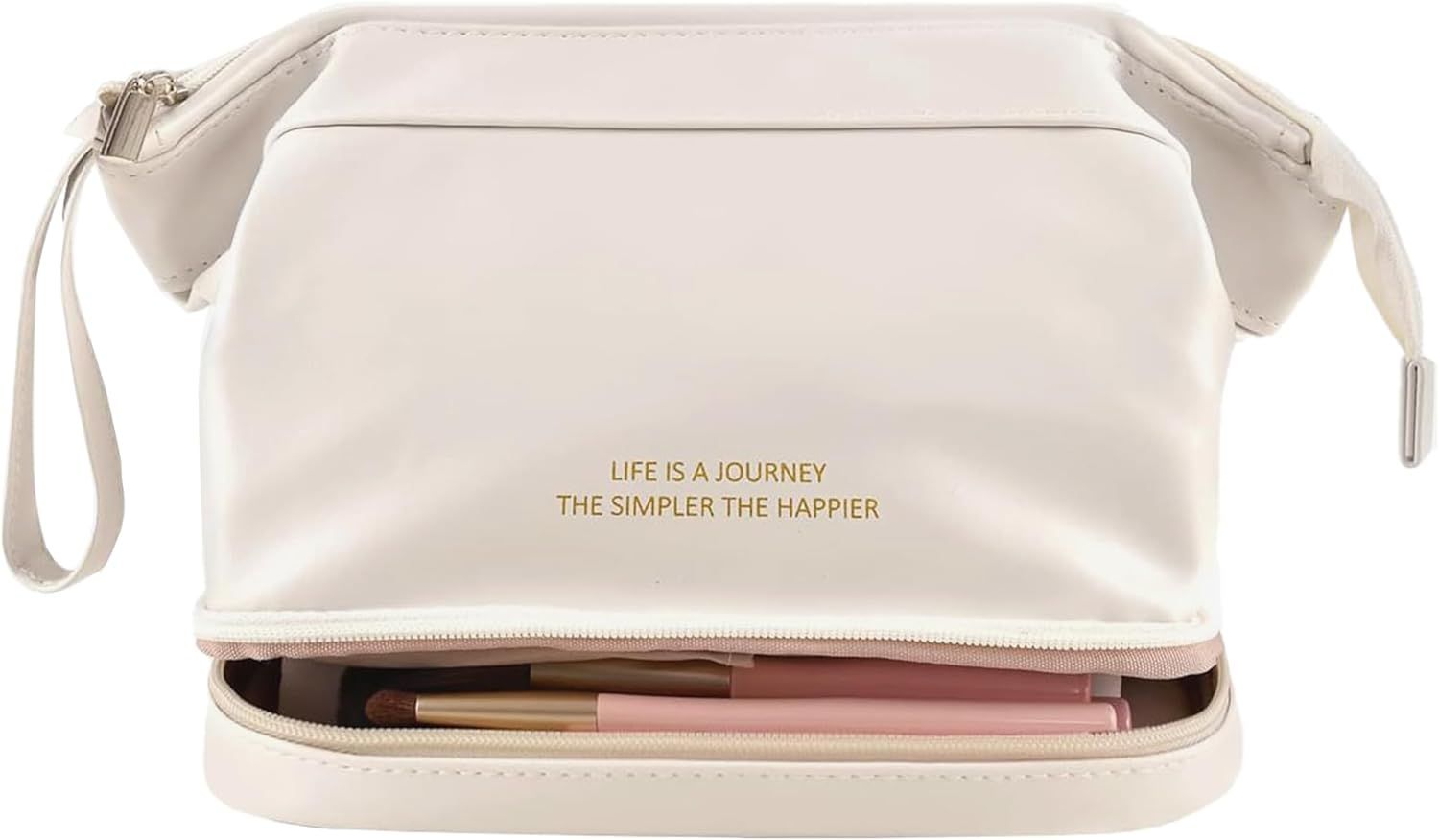 Large Makeup Bag Double Layer Cosmetic Bag for Travel Makeup Bags, Leather Toiletry Bag, Portable... | Amazon (US)