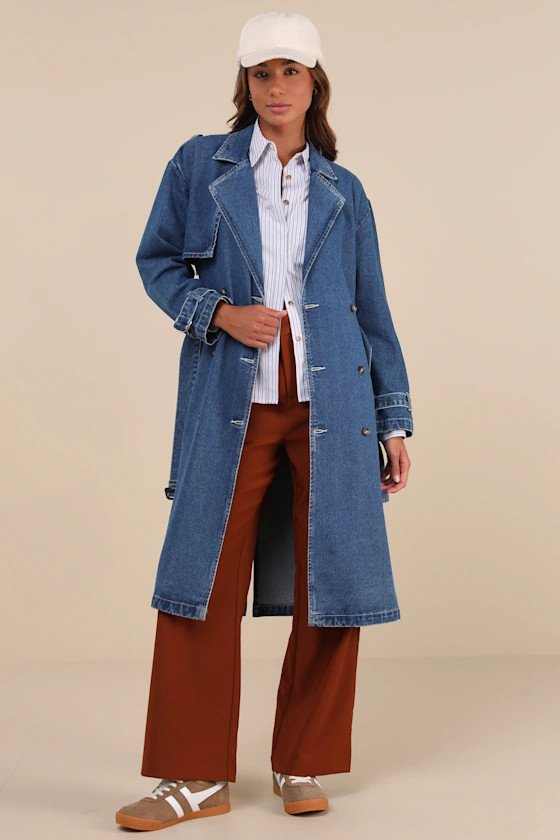Trendsetting Weather Medium Wash Denim Trench Coat | Lulus