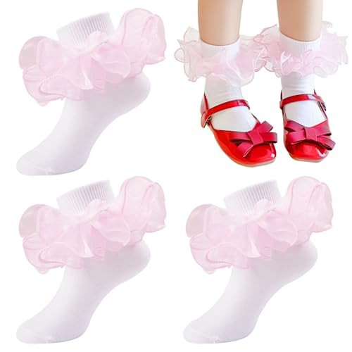 Baby Girls Socks Toddler Ruffle Socks 2-4Years Infant Princess Dress Socks For Newborn baby Pink 3 Pairs | Amazon (US)