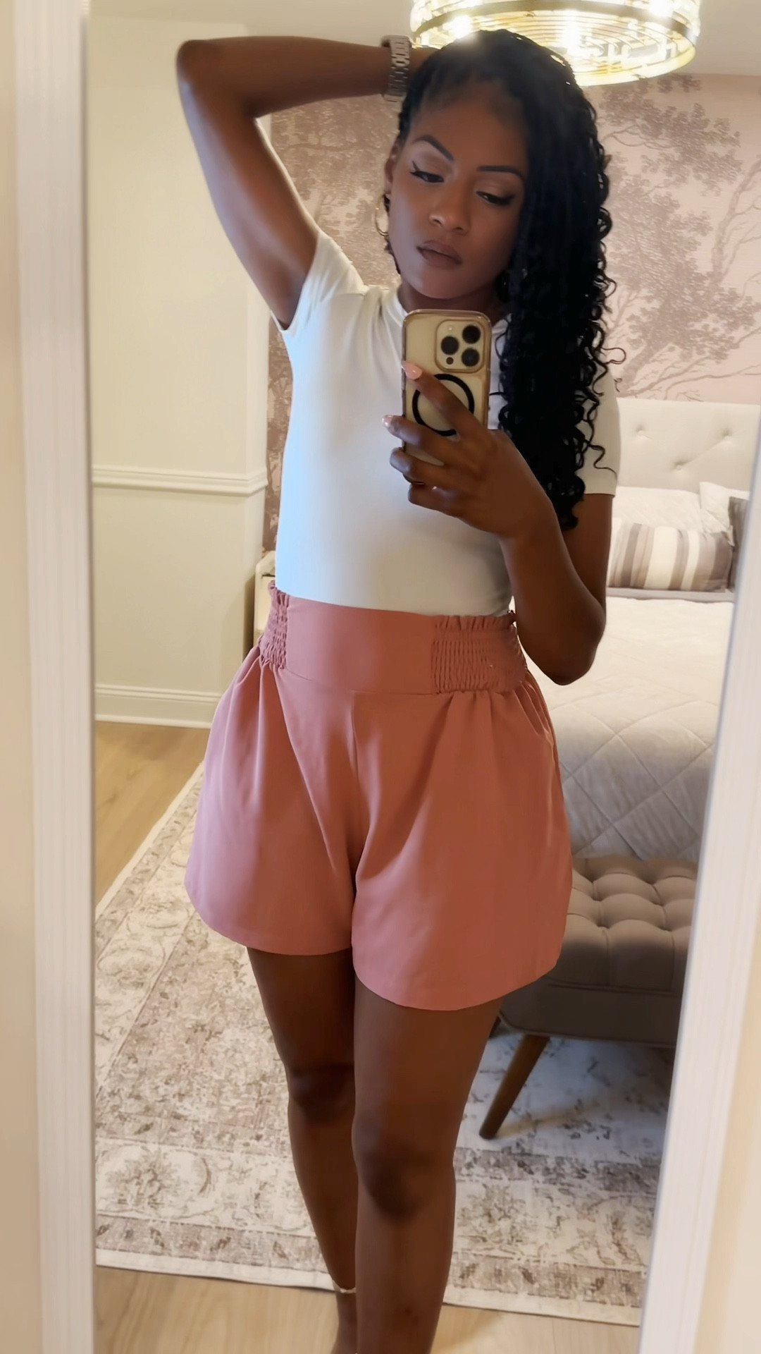 Frill waist shorts are a must-have for adding a little extra shape and flair—plus, they pair perfectly with a simple white bodysuit for that clean, polished look. Pro tip: when your outfit’s simple, let your accessories do the talking! This initial necklace and gold strappy heels tie everything together. ✨ Hair by Amazon, outfit by Shein—style by yours truly 😉. Shop the whole look right here!  #SheinStyle #GoddessBraids 

#LTKFindsUnder50