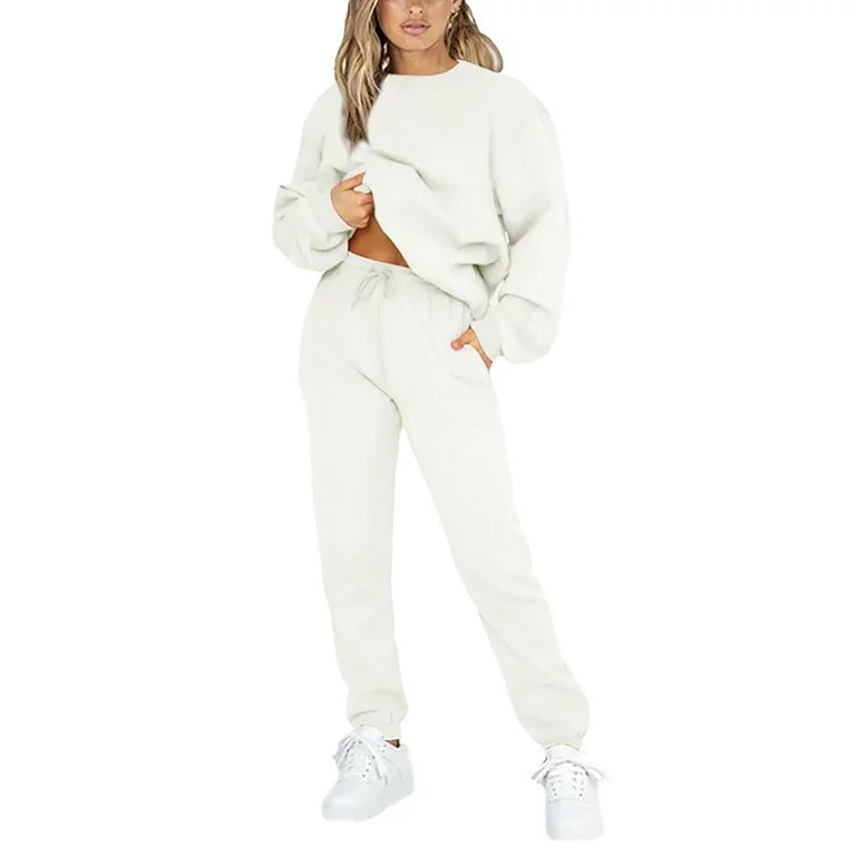 Capreze Long Sleeve Sweatsuits For Womens Solid Color Casual Lounge Sets Long Sleeve Activewear J... | Walmart (US)