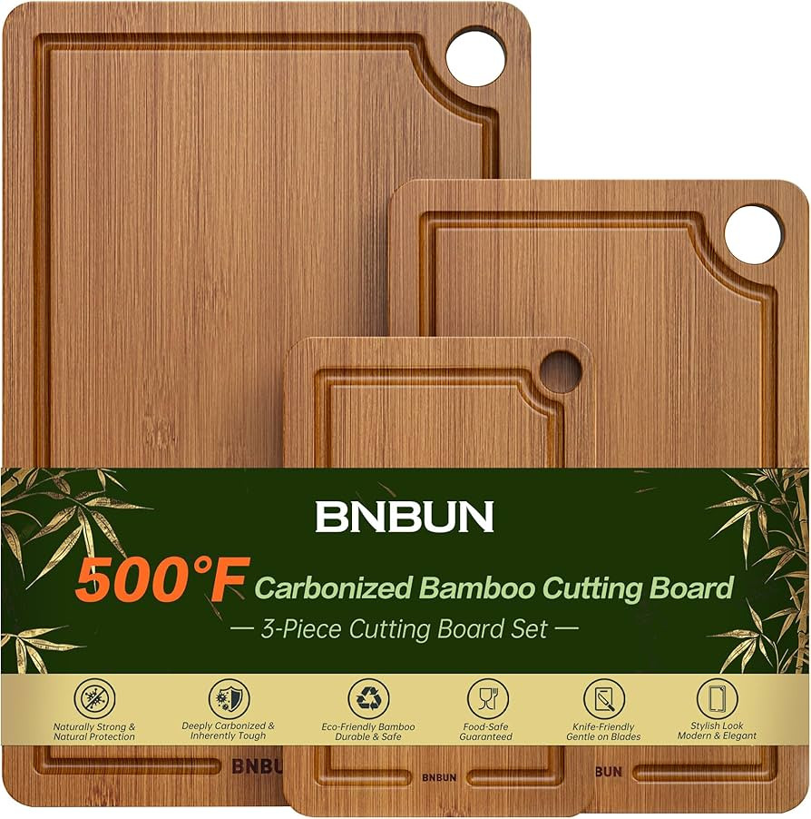Bamboo Cutting Board for Kitchen, Wooden Cutting Board 3-Piece Set with Non-Slip Mat Deep Juice G... | Amazon (US)