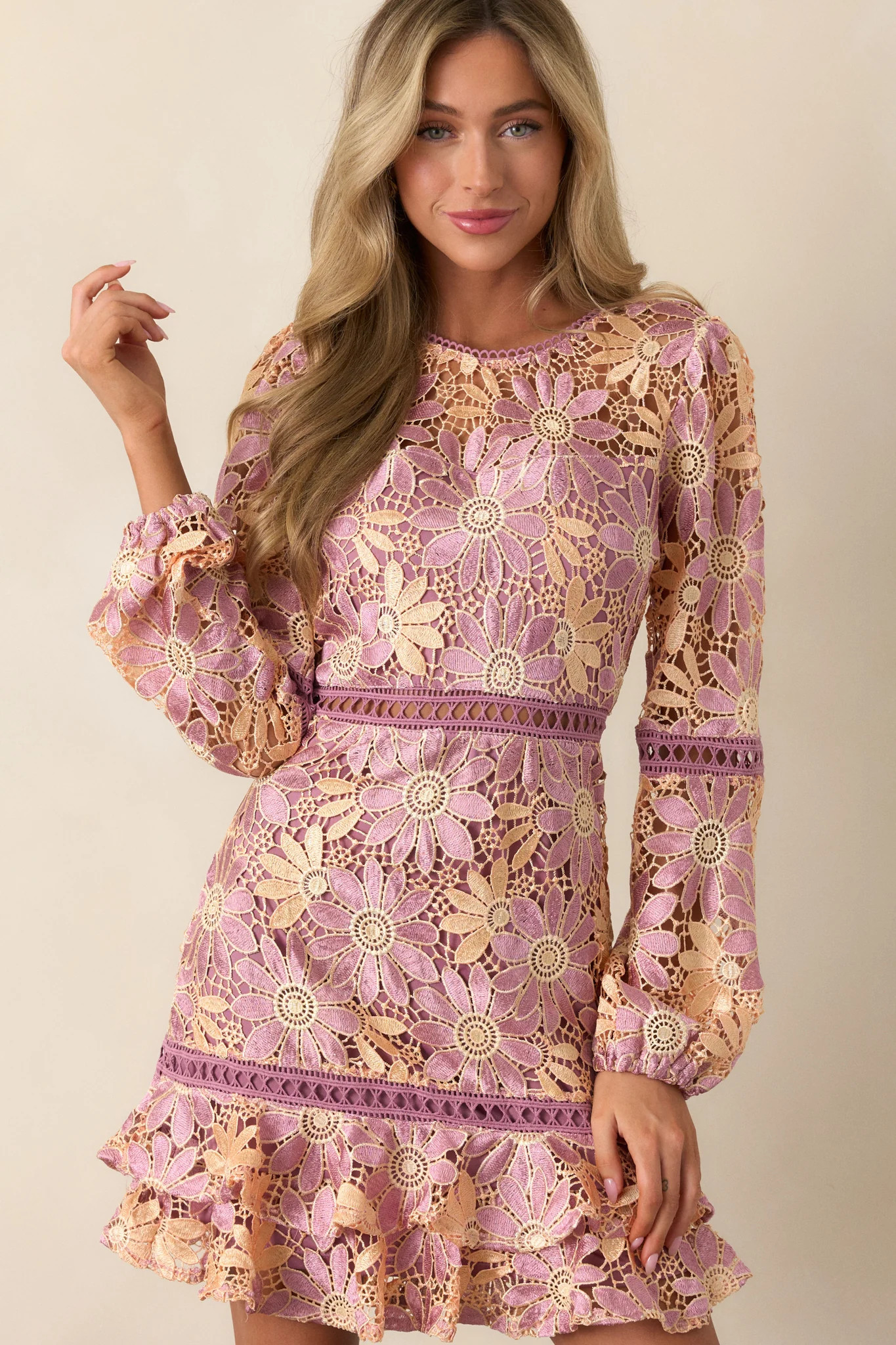 Let's Go Places Mauve Floral Embroidered Mini Dress | Red Dress