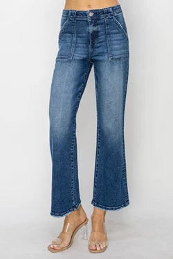 Patch Pockets Flare Jeans | HAILOS