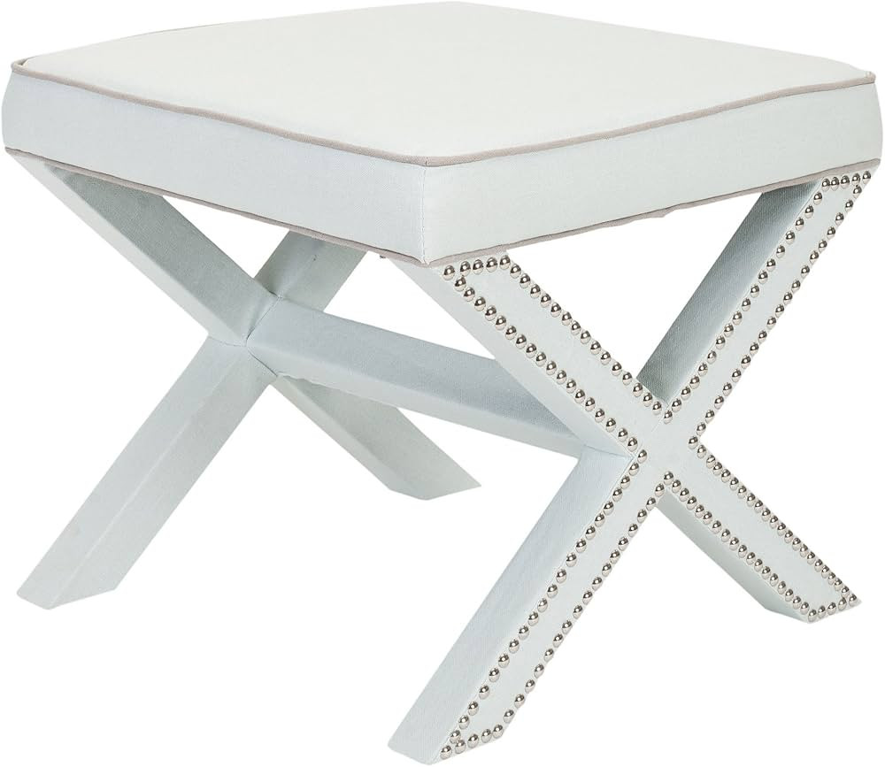 Safavieh Home Collection Palmer Robins Egg Blue with Silver Nailhead Trim X-Bench Ottoman | Amazon (US)