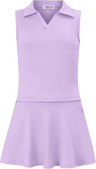 LIONJIE Kids Girls Tennis Golf Dress Outfit Sleeveless Dress with Pockets Athletic Skorts and Polo T | Amazon (US)